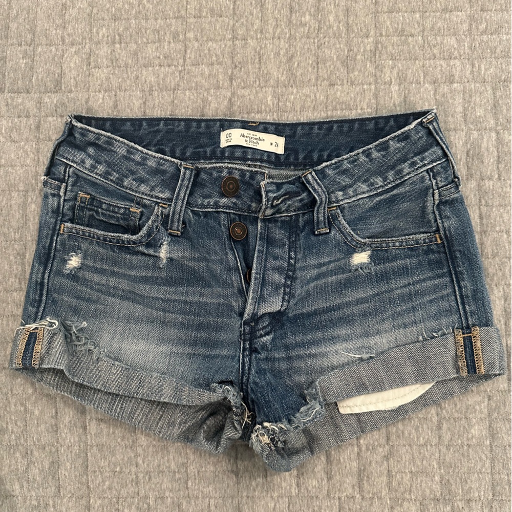 Abercrombie & Fitch Faded Blue Rolled Hem Denim Shorts